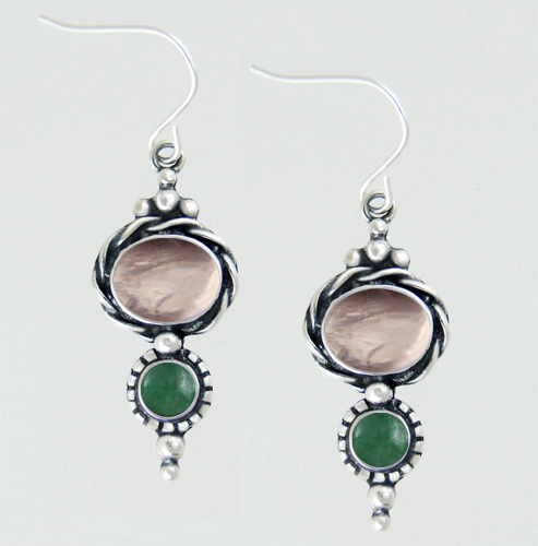 Sterling Silver Drop Dangle Earrings With Rose Quartz And Jade